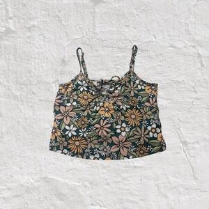 Gilly Hicks Top Womens M Floral Cami Top Green Pink 70s Retro Sleeveless Cropped